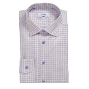 ETON Contemporary Fit Button Up Dress‎ Shirt Purple Check Large Size 41 16